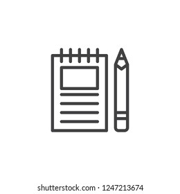 Sketch notebook and pencil outline icon. linear style sign for mobile concept and web design. Drawing tools simple line vector icon. Symbol, logo illustration. Pixel perfect vector graphics