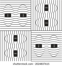 A sketch in a notebook sheet of stylized eyes in even white color. Vector. For printing on paper, textiles, banners. For website and wallpaper