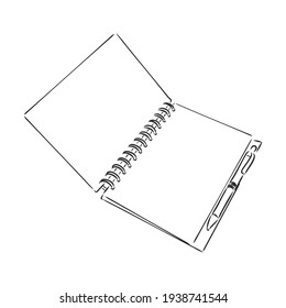 Sketch of notebook. Vector illustration with hand drawn leaf of notebook. Clip art. Notepad with clear page