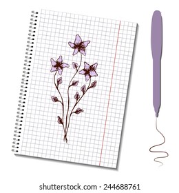 Sketch notepad with picture. Flowers bouquet. Vector layered illustration. Easy to paste your   image on the paper sheet. Can be used for business or web design.