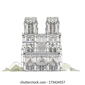 Sketch Of Notre Dame De Paris, Front View