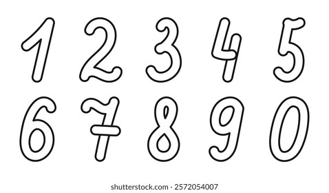 Sketch of numbers 0, 1, 2, 3, 4, 5, 6, 7, 8, 9. Set of hand drawn cute numbers 