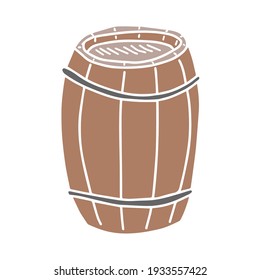 Sketch of an oak barrel on a white background. Garden tool. Vector element for the design.