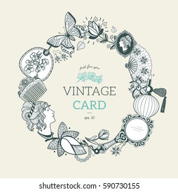 Sketch objects composition. Vintage design for card or invitation. Vector template.