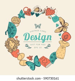 Sketch objects composition. Vintage design for card or invitation. Vector template.