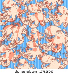 Sketch octopus, vector vintage seamless pattern eps 10