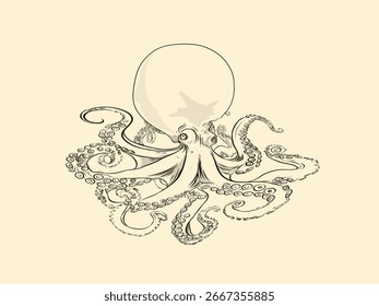 sketch of an octopus with a yellow background
