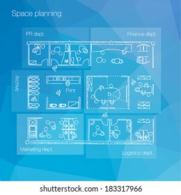 Sketch of office space planning.  Vector illustration.