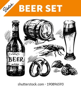 Sketch Oktoberfest set of beer. Hand drawn illustrations 