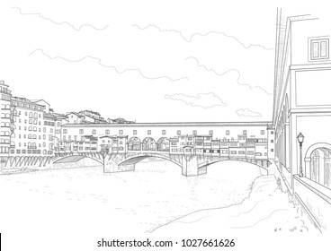 sketch of the old bridge in Florence. Italy
