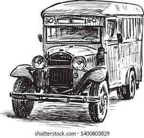 Sketch of the old bus of times of World War II