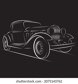 Sketch of old car from the beginning of the century passes