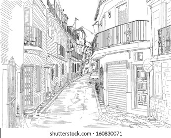 Dibujo de la ciudad vieja. España.