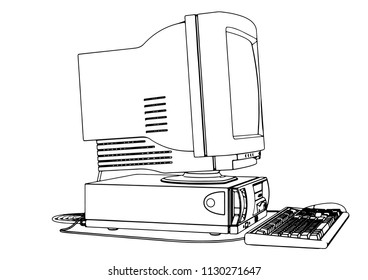 sketch of old computer vector