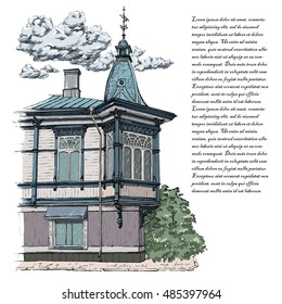 Sketch of old house in Finland. vector illustration