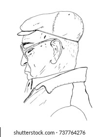 Esbozo de un anciano con gafas dando palmas.