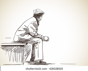 Sketch old man sitting  Hand drawn illustration