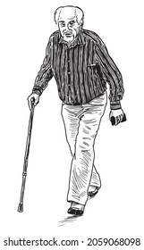 Sketch Old Man Walking Cane Smartphone Stock Vector (Royalty Free ...