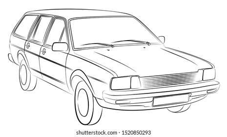 The Sketch of a old retro car.