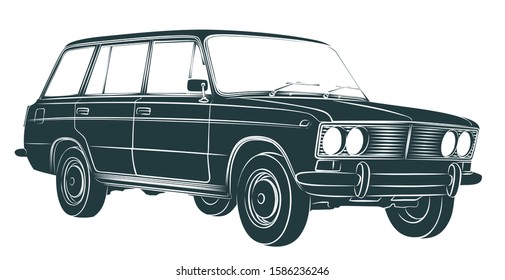 The Sketch of a old retro car.