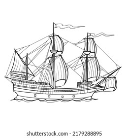 Sketch Old Sailing Ship Coloring Book Stock Vector (Royalty Free ...