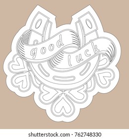 Sketch of old school tattoo. A sketch of a golden horseshoe tattoo with clover leaves and a sign of luck. The sketch is made horseshoe print. Hipster, youth old school picture for boys and girls