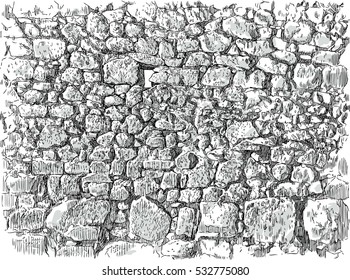 sketch of an old stone wall
