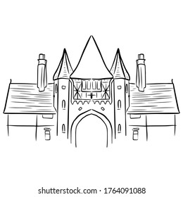 Skizze des alten Tempels im Doodle-Stil. Vektorgrafik