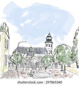 A sketch of the old town from life in color