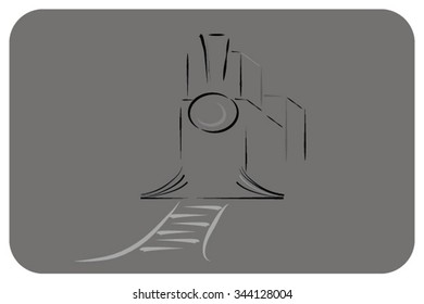 Sketch of an old train on a grey background. Vector illustration.