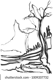 Sketch of old trees. Vector illustration landscape