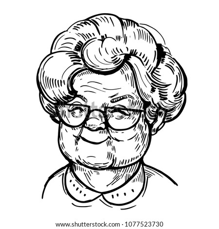 Sketch Old Woman Face Pensioner Grandma Stock Vector (Royalty Free
