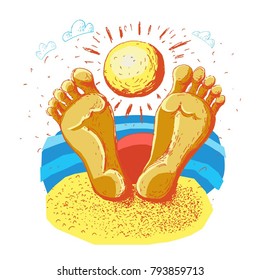 Sketch on the beach, vector illustration.