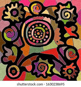 Sketch on the ethnic theme. Petroglyphs, rock paintings of Central Asia, vector design. 