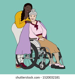 Sketch on the theme of caring for the elderly.