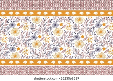 sketch one line embroidery. seamless floral pattern. hand drawn border texture. outline botanical design. textile repeat artwork. modern petal elements


