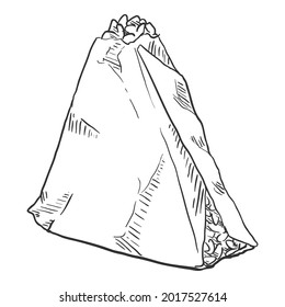 Sketch Onigiri. Vector Hand Drawn Illustration of Japanese Rice Ball Wrapped in Nori Sheet.