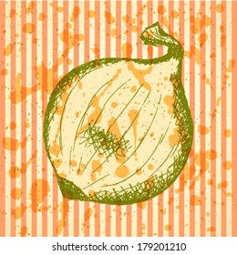 Sketch onion, vector vintage background