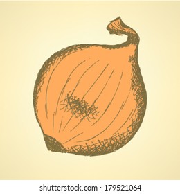 Sketch onion, vector vintage background