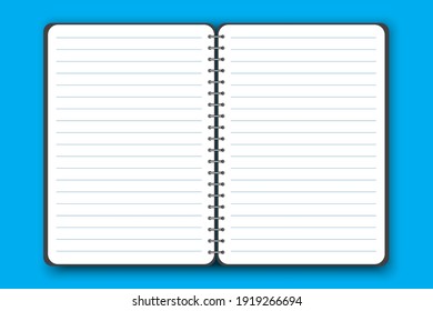 Sketch open notepad blue background. Notebook paper. Vector drawing. Stock image. EPS 10.