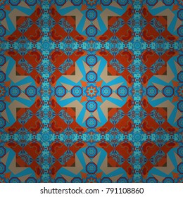 Sketch in orange, beige and blue colors. Abstract mosaic vector background. Design elements. Geometric seamless pattern.