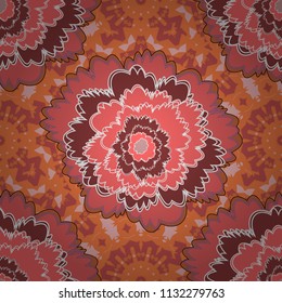 Sketch in orange, red and pink colors. Seamless vector beautiful bright flowers for, postcard, flyer or wedding invitation, wallpaper, wrapping paper, background.