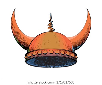 sketch of a orange viking helmet isolated on white