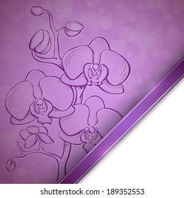 Sketch  orchid background, hand drawn, ink style