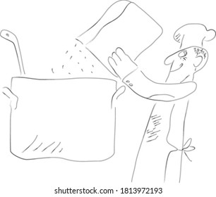 Sketch original hand-drawn funny chef cooking