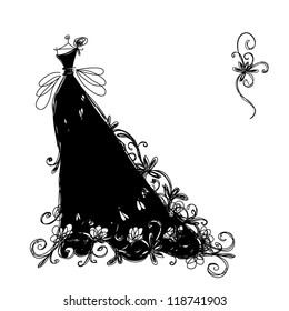 Sketch of ornamental black dress for your design