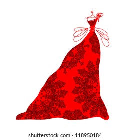 Sketch of ornamental red dress for your design