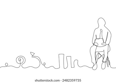 Sketch outline concept minimal business man in drawing continuous line art. male business concept success talent hand drawn with white ioslated background. Abstract,vector,illustration.