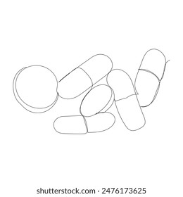 Sketch outline concept minimal  in drawing medicine pill vitamin continuous line art. Medicine drug tablet doctor tool hand drawn with white ioslated background. Abstract,vector,illustration.