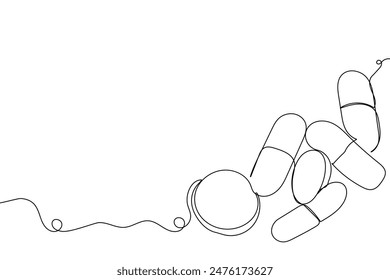 Sketch outline concept minimal  in drawing medicine pill vitamin continuous line art. Medicine drug tablet doctor tool hand drawn with white ioslated background. Abstract,vector,illustration.